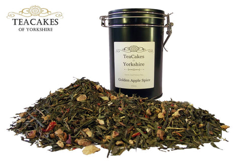 Green Loose Leaf Tea Golden Apple Spice 100g Gift Caddy - TeaCakes of Yorkshire