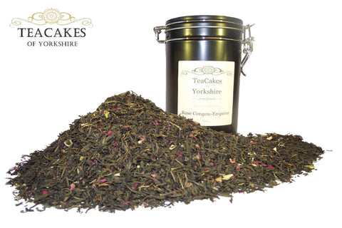 Rose Tea Gift Caddy Black Aromatic Loose Leaf 100g - TeaCakes of Yorkshire